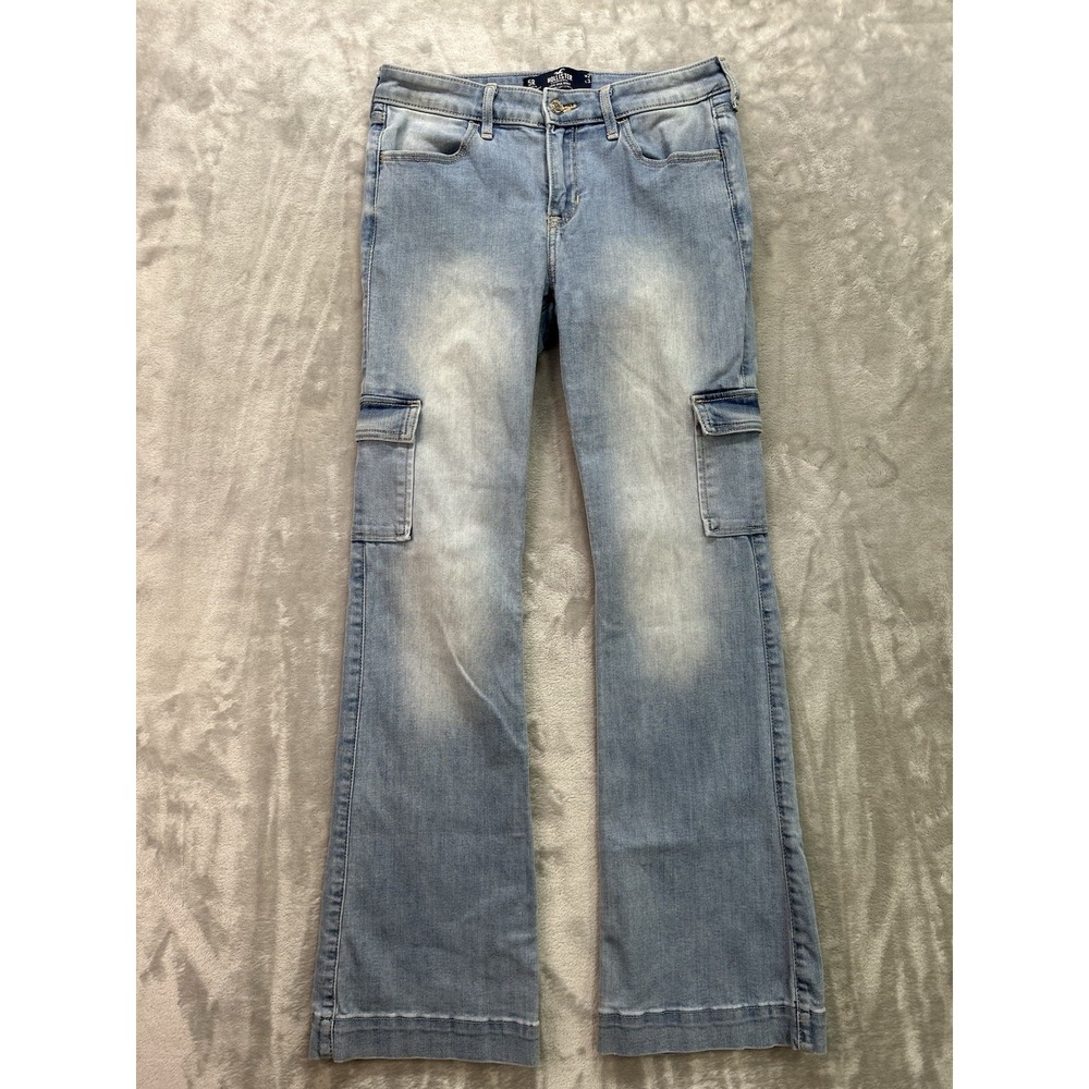 Hollister Low Rise Boot Cargo Jeans Womens Size 5R W27 L32 Soft Stretch Faded